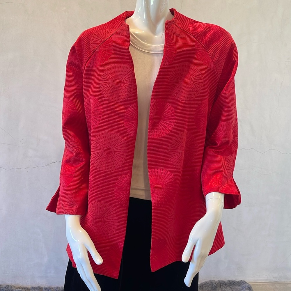 Vintage Peck & Peck Red Patterned Open Face Jacket - image 1